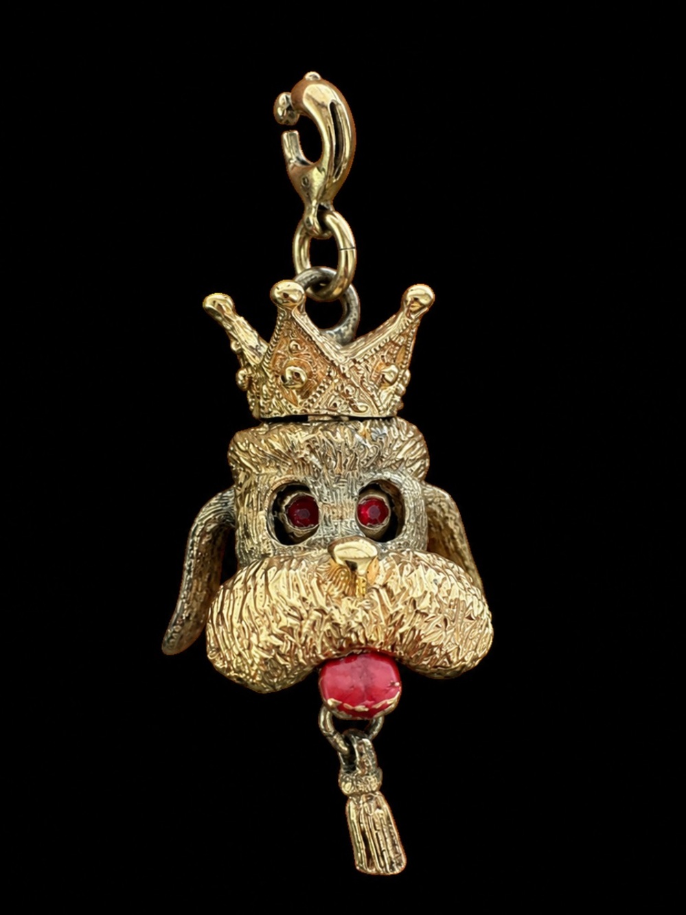 Vintage Monet Mechanical Dog Charm Pendant Moving Eyes & Tongue Gold Tone
